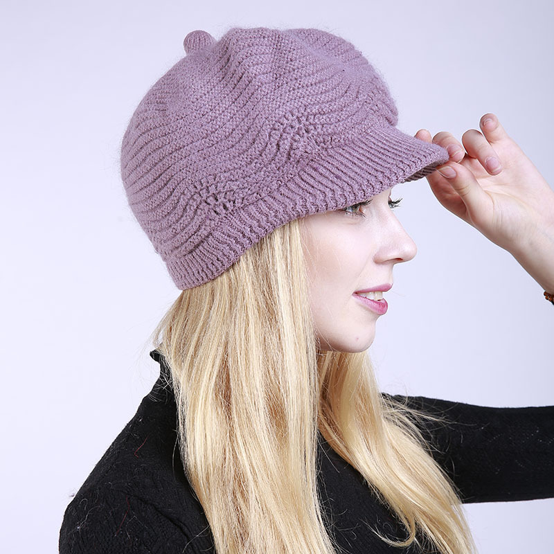 Y302006 new colors Women Earflap Winter Hats Ribbed Knitted Wool Cap hat with brim