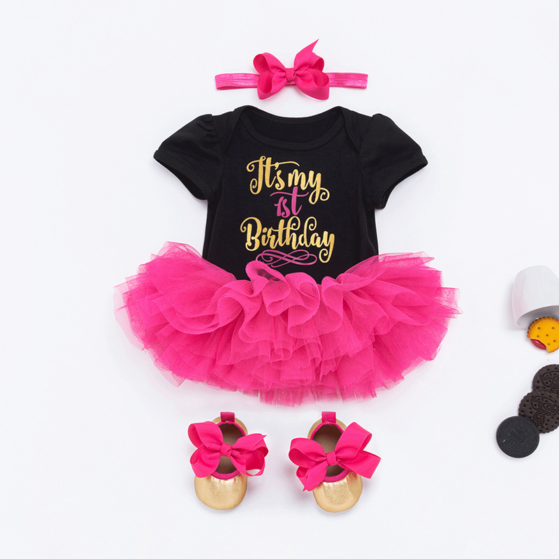 Q21116 Custom style Baby Girl  1st Birthday Party 4pcs Tutu Skirt Set Infant shower Baby Outfits with Headband