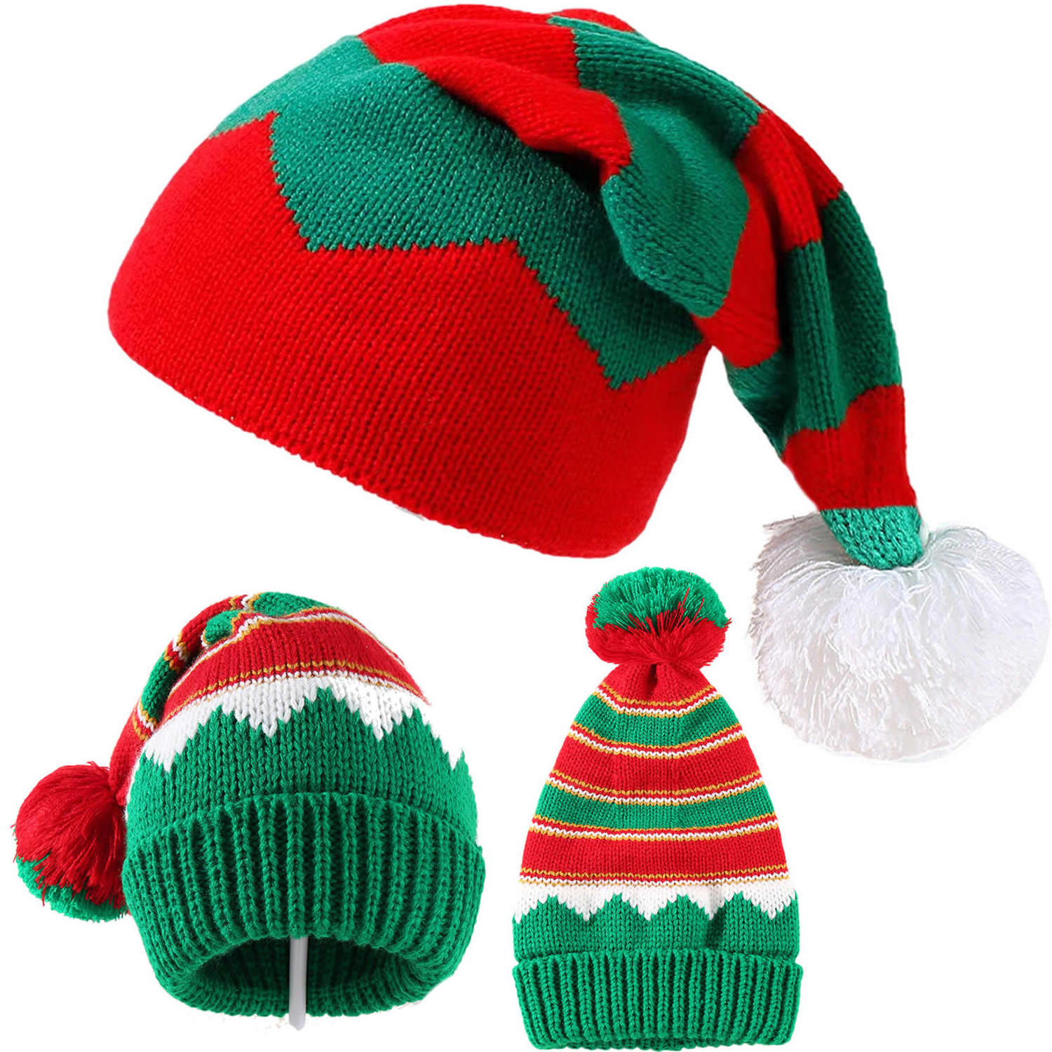 Q30923 winter Warm pompom beanies Woman Santa Hat Elf Christmas  Knitted Beanie Hat with Pom Pom adult