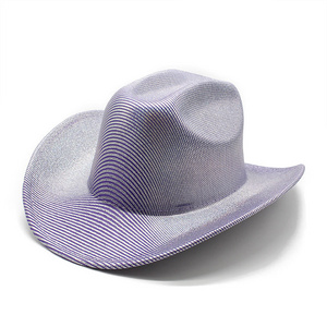 G205002  Holiday Party dress up Holographic Rave Hat Glitter Wide Brim Outdoor Cowboy fedoras Cowgirl Hats