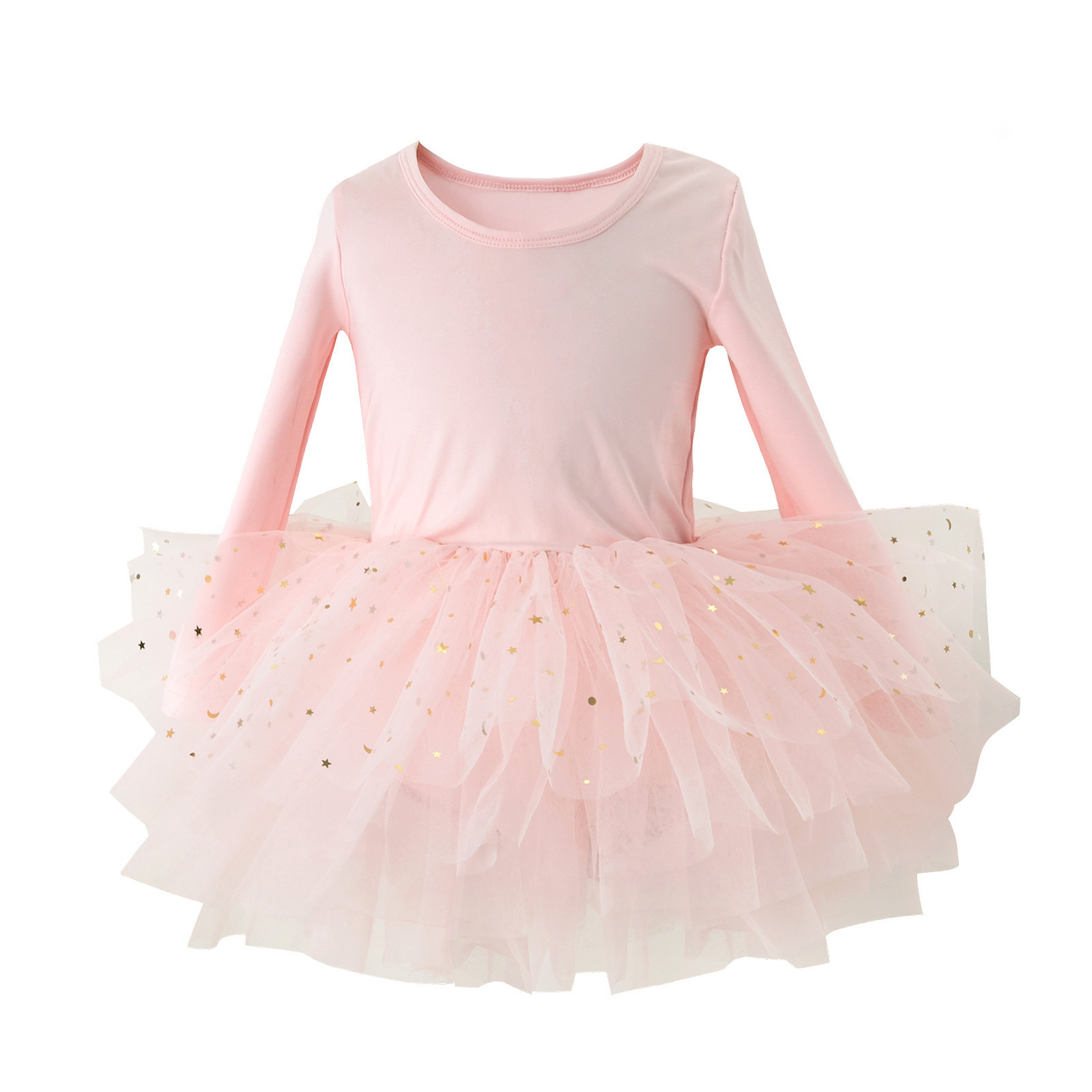 Q31124 Custom Leotards  Long Sleeve star Sequin Tulle Ballerina Outfits Dancewear Girls Ballet Tutu Dresses