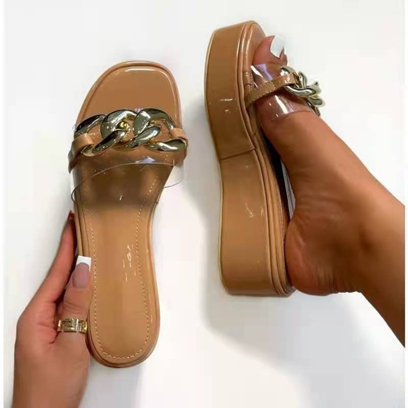 X20221 high heel sandals for women summer women platform high heel  slippers with big gold chain