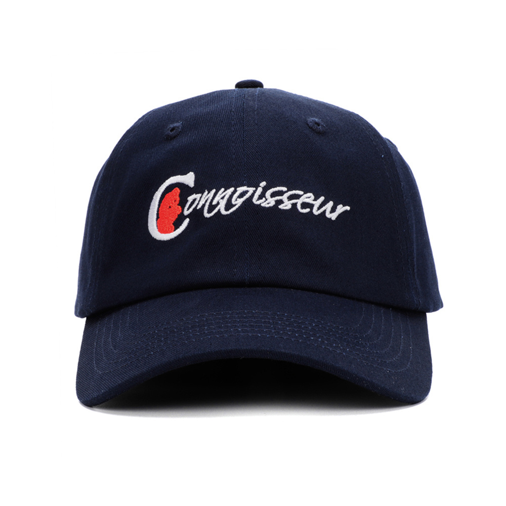 Hot Sale Navy Blue Customized Embroidery Logo Unstructured 6 Panel Genuine Leather Belts Buckle Dad Baseball Hat Cap for Mens