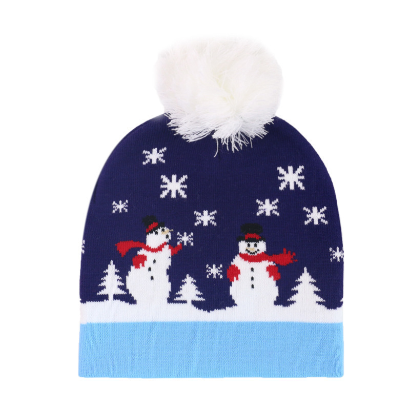 Bulk Premium Polyester Pompom Hats Hip Hop Luxury Print Christmas Beanies With Custom Embroidery