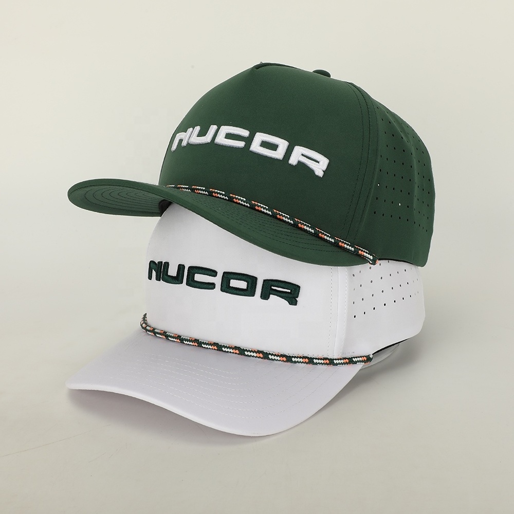 Oem Wholesale Custom Polyester Baseball Cap High Quality Embroidery Logo Waterproof Rope Sport Hat 5 Panel Laser Cut Hole Gorras