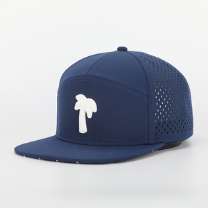 BSCI Factory Meidiney Custom 7 Panel Flat Brim Palm PVC Patch Logo 168 Snapback Hat,Laser Cut Perforated Waterproof Hat