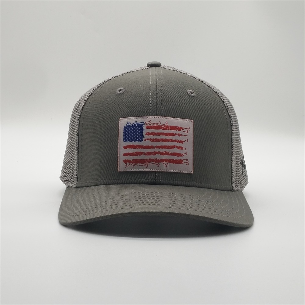 Meidiney Custom Charcoal Gray Flag Hook Woven Patches Rubber Print Flexi Truck Hats Fitted Trucker Cap