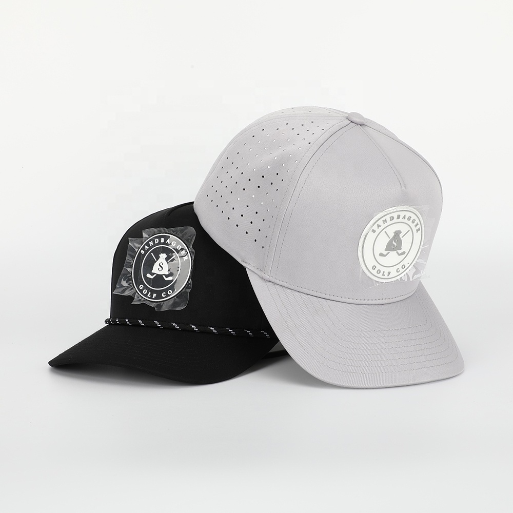 Custom Mens 5 Panel Laser Cut Hole Perforated Gorras,Waterproof Sport Baseball Cap,Rubber Logo Quick Dry Performance Dad Hat