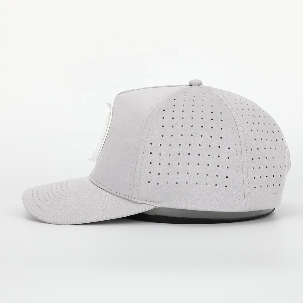 Custom Mens 5 Panel Laser Cut Hole Perforated Gorras,Waterproof Sport Baseball Cap,Rubber Logo Quick Dry Performance Dad Hat