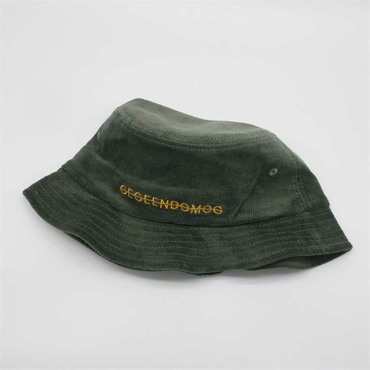 Custom Fashion Embroidery High Quality Corduroy Collapsible Foldable Fishing Cap Short Brim Bucket Hat With Label