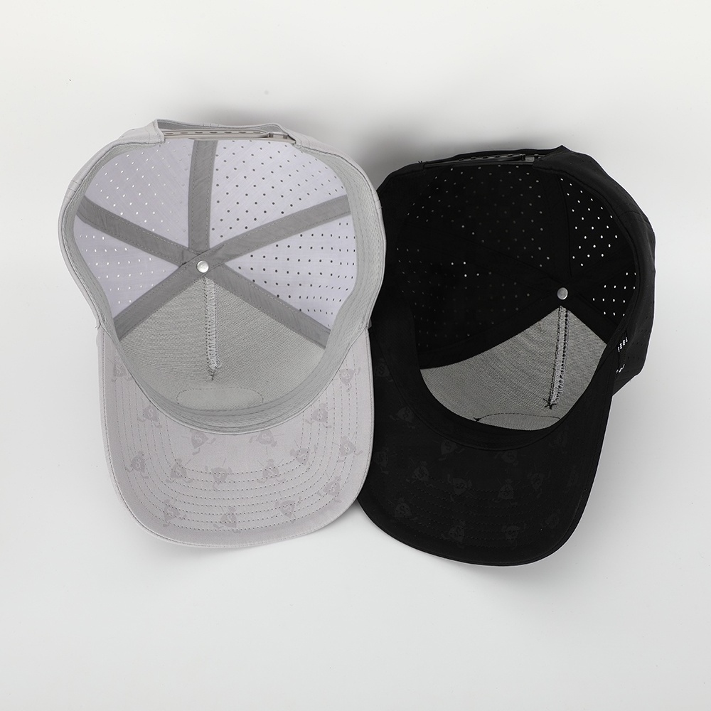 Custom Mens 5 Panel Laser Cut Hole Perforated Gorras,Waterproof Sport Baseball Cap,Rubber Logo Quick Dry Performance Dad Hat