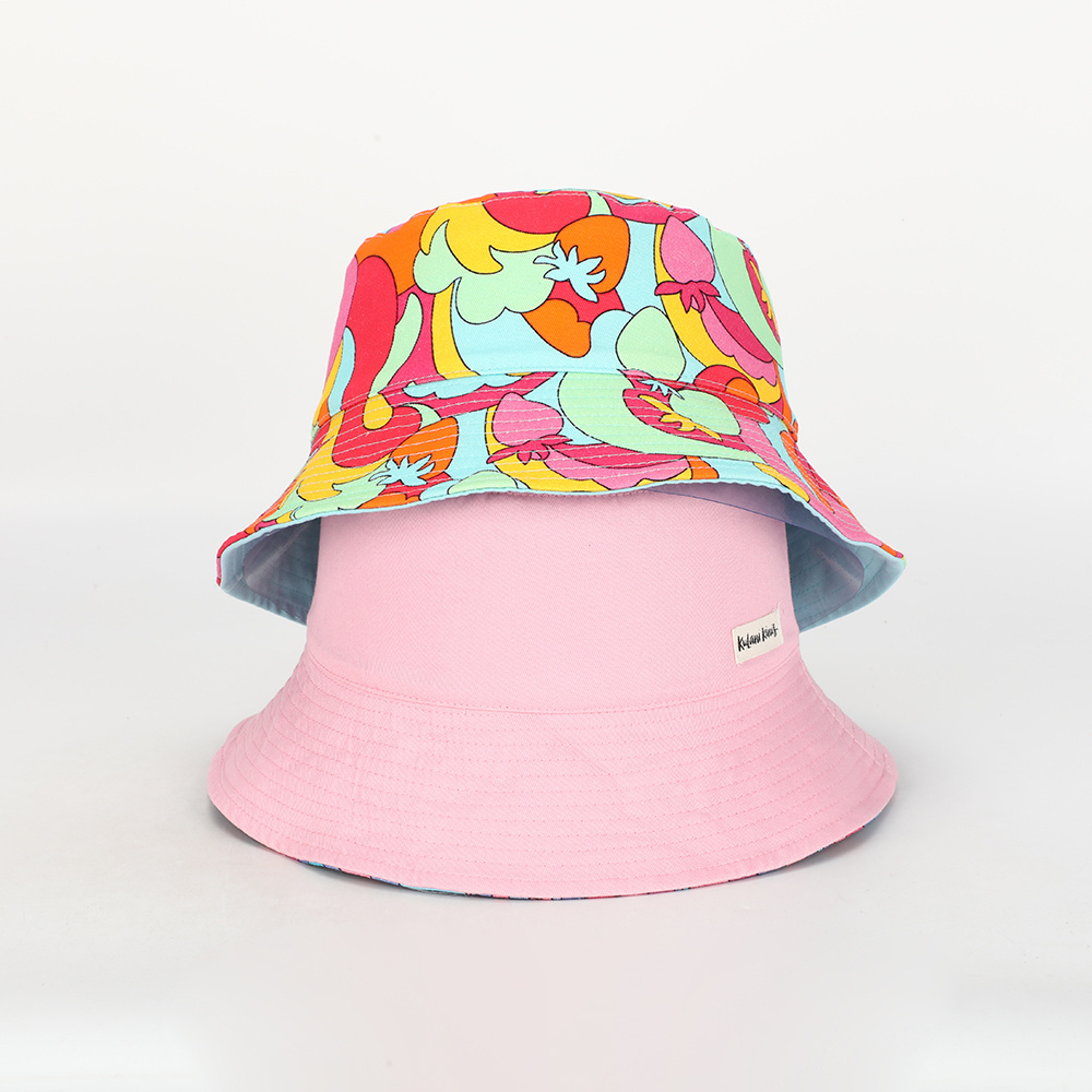 Wholesale Bulk Custom Logo High Quality Luxury Pattern Print Bucket Cap Double-sided Summer Fisherman Reversible Sun Bucket Hat