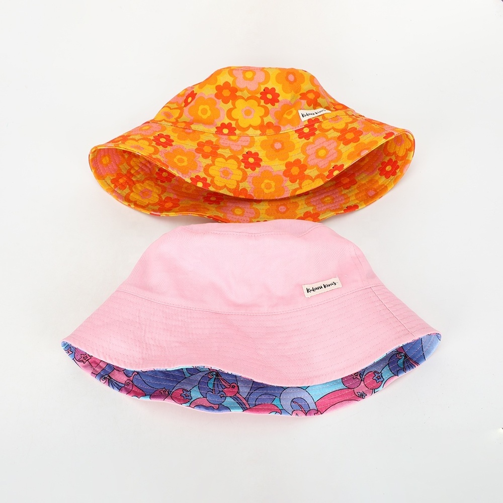 Wholesale Bulk Custom Logo High Quality Luxury Pattern Print Bucket Cap Double-sided Summer Fisherman Reversible Sun Bucket Hat