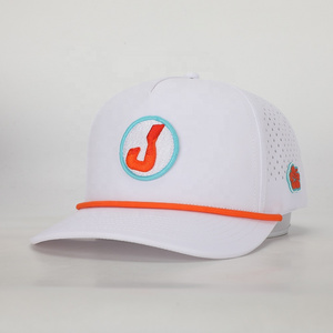 BSCI Wholesale Custom Design Oem Rope 5 Panel Sport Dad Hat,Embroidery Logo White Polyester Gorras,Laser Cut Hole Baseball Cap