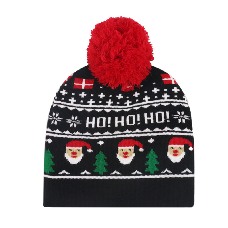 Bulk Premium Polyester Pompom Hats Hip Hop Luxury Print Christmas Beanies With Custom Embroidery