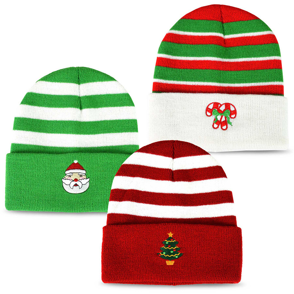 Bulk Premium Polyester Pompom Hats Hip Hop Luxury Print Christmas Beanies With Custom Embroidery