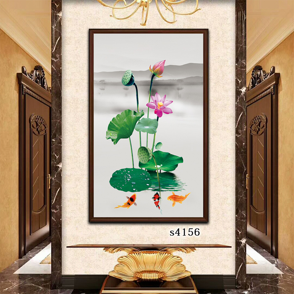 Chinese style classical artwork wall decor printed lotus flower painting