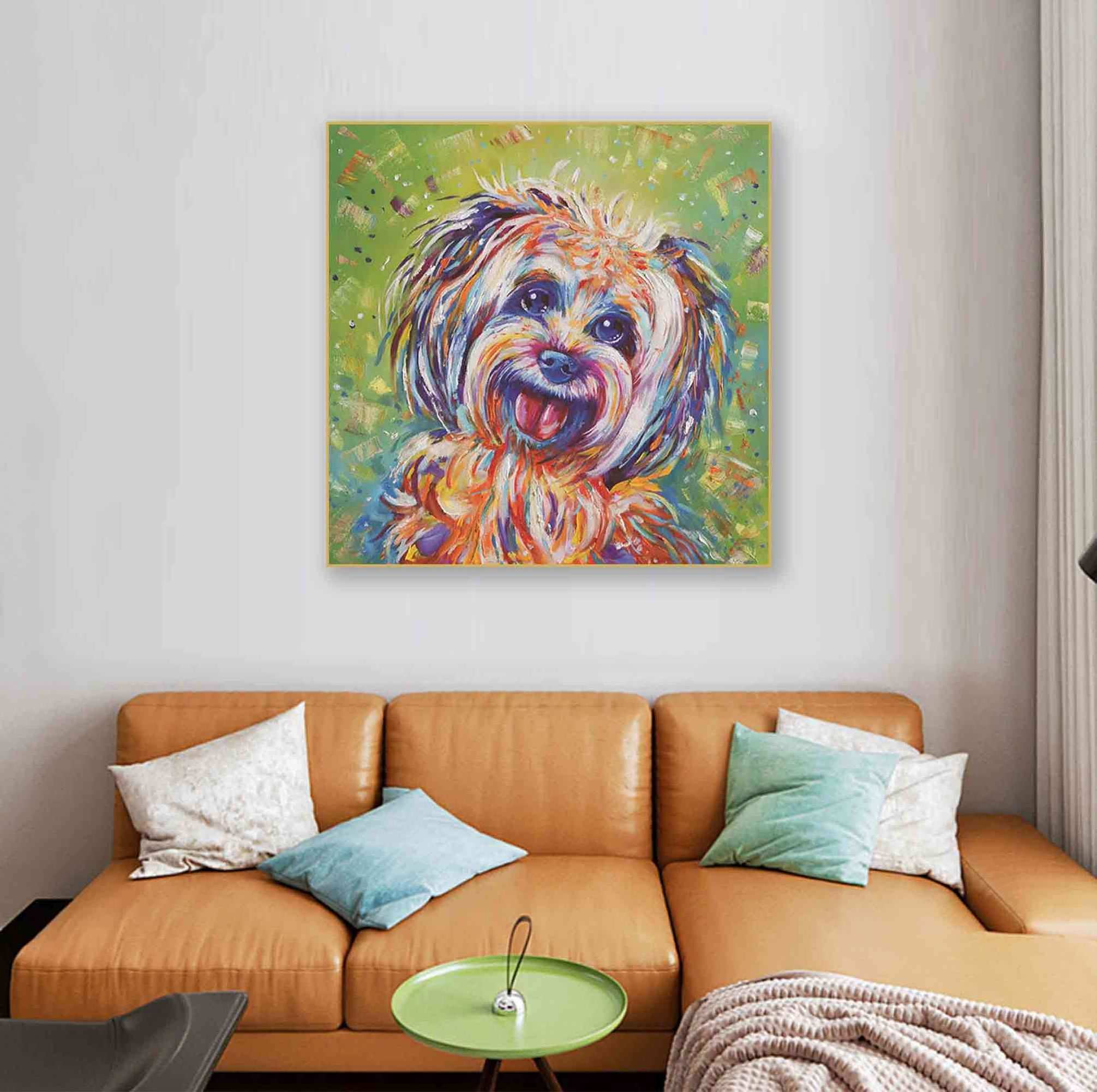 Most popular home art pet dog oil painting on canvas with frame wall art for wall decor