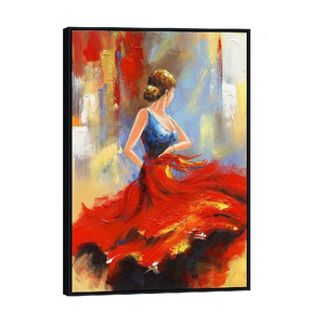 Modern Framed Wall Art Flying Skirt Artwork Dancing People Handmade Oil Paintings on Canvas for Home Wall Decor