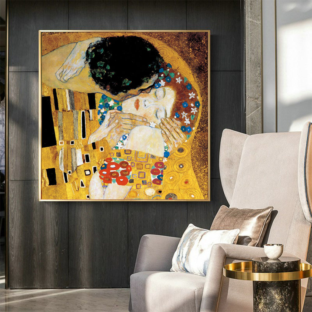 Hot selling hand painted abstract famous gustav klimt the kiss painting