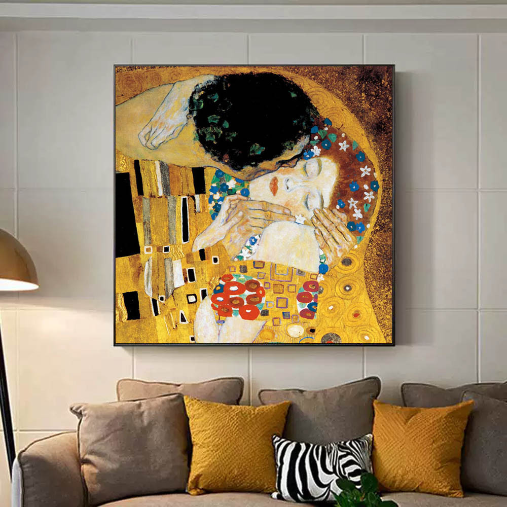 Hot selling hand painted abstract famous gustav klimt the kiss painting