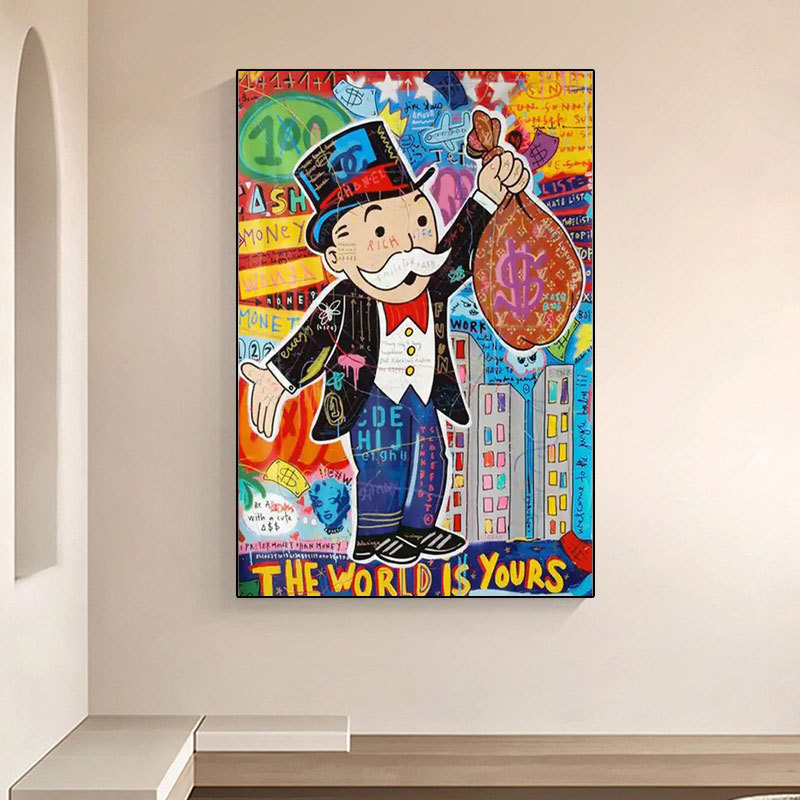 New Design Contemporary Picture Graffiti Wall Art Decor Alec Monopoly Oil Painting Hand Painted Canvas pop Art