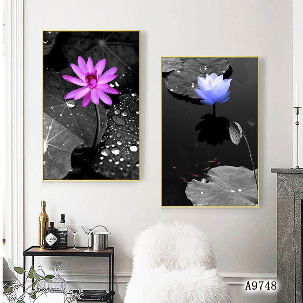 Chinese style classical artwork wall decor printed lotus flower painting