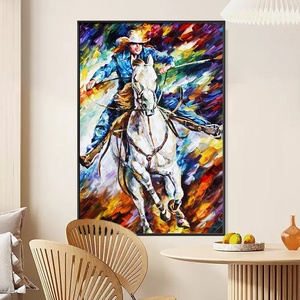 Modern Pop Art Abstract Handpainted Oil Painting of Man Riding Horse Portrait Style Figure Wall Art for Home Decor