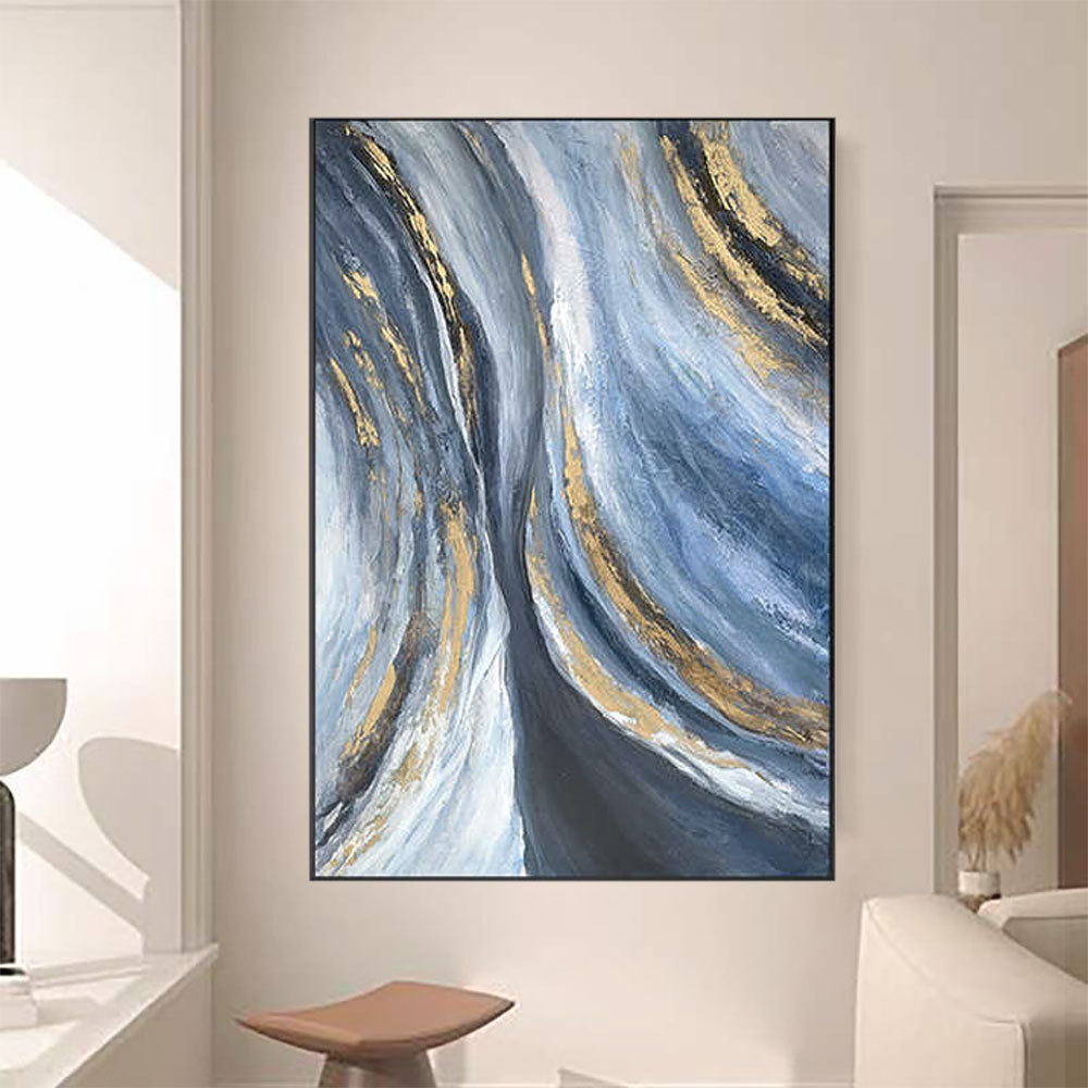 Modern Abstract Gold Foil Lines Canvas Poster Colorful Wall Art Paintings Print Wall Pictures for Living Room Bedroom