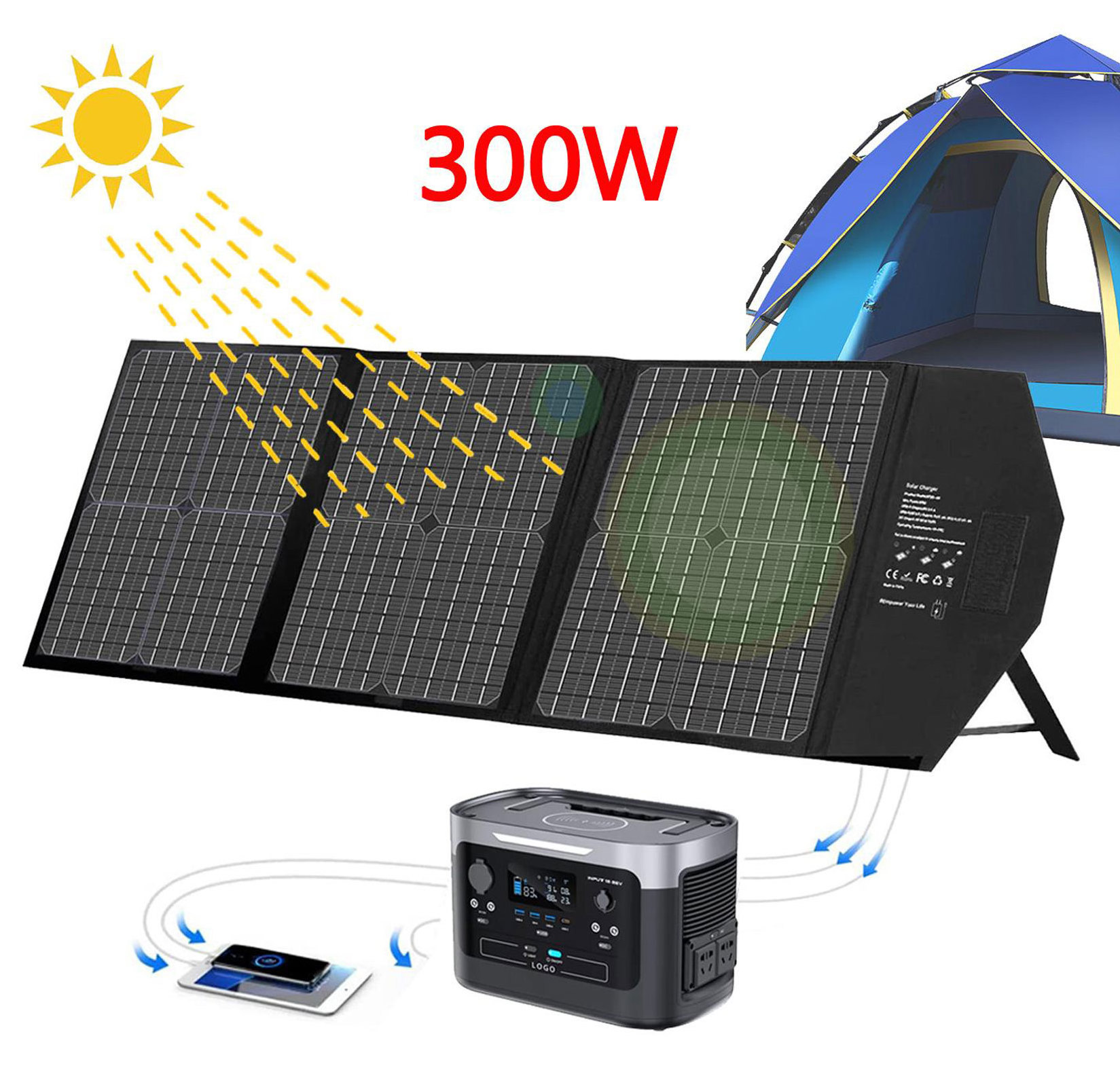 300w Portable Flexible Solar Panels Wholesale Mono Solar Cell Panel / 250W Foldable Solar Panel High Efficiency Solar Generator