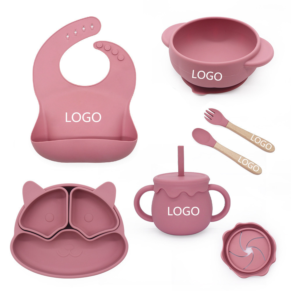 OEM/ODM BPA Free Children Tableware Custom Silicone Bowl Weaning Suction Plate Baby And Toddler 6 Piece Feeding Set