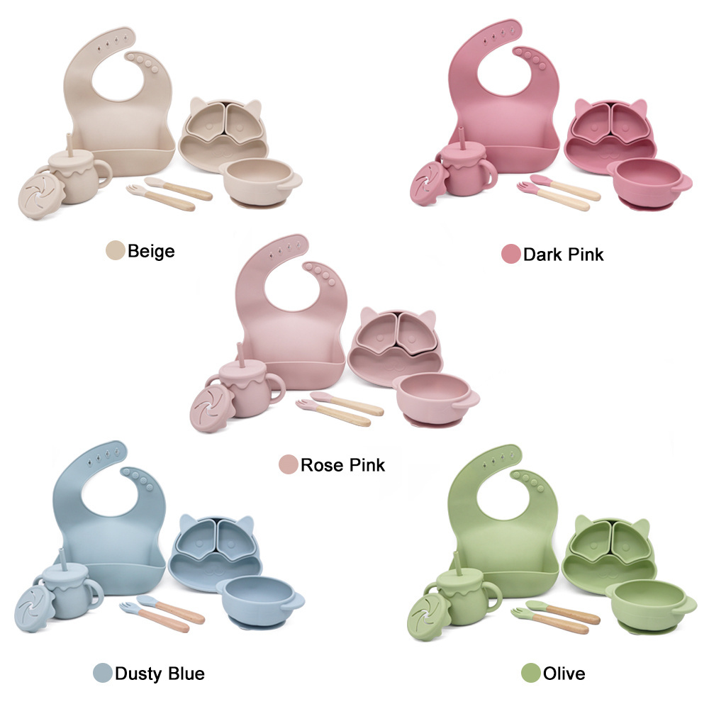 OEM/ODM BPA Free Children Tableware Custom Silicone Bowl Weaning Suction Plate Baby And Toddler 6 Piece Feeding Set