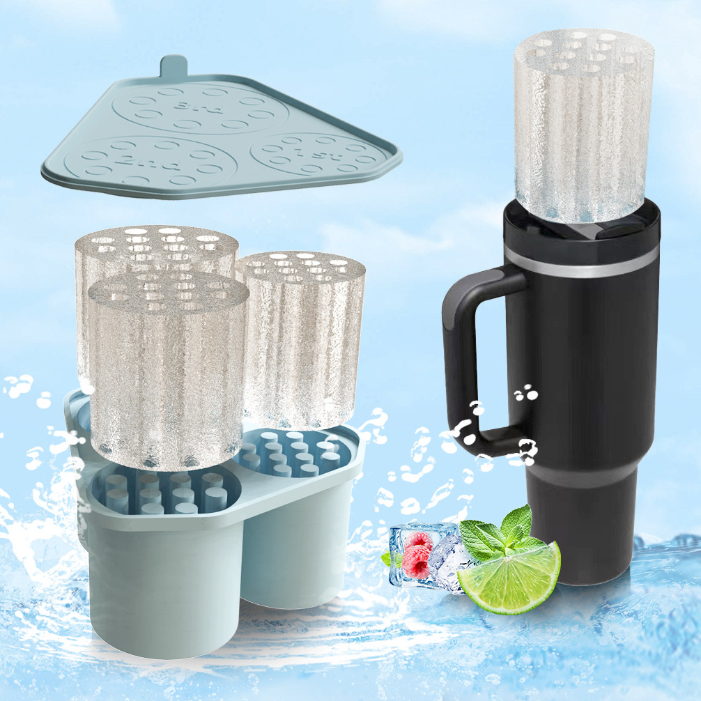 Custom Reusable 3 Hollow Porous Water Bottle Large Ice Making Freezer Silicone Ice Cube Mold for Tumblers