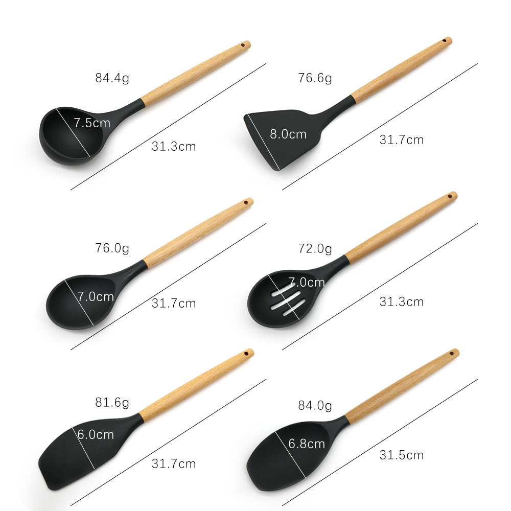 Wholesale 11 Pieces In 1 Set kitchen accessories sale cooking tool sets silicone kitchenware Kitchen Utensils With Wooden Handle