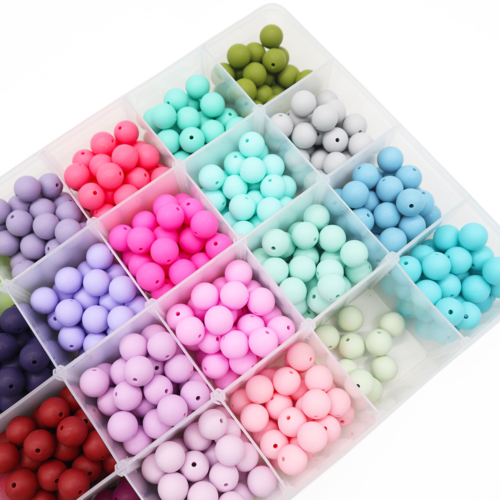 Wholesale Custom 60 Colors Bpa Free silicone beads baby teether Food Grade Round Chew 9mm 12mm 15mm 20mm silicone beads 15mm