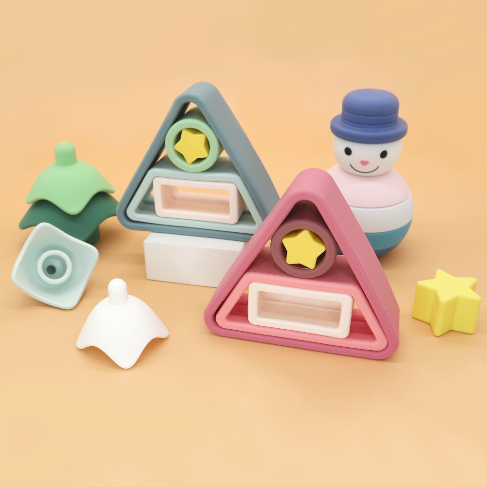 baby stack toy build block montessori toys for babies silicone educational stacking ring wooden rainbow stacking toys