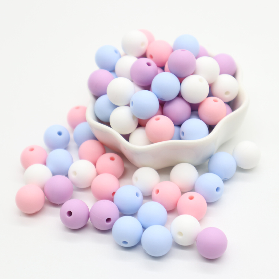 Custom Wholesale Food Grade Teether Beads Pacifier Clip Chain Silicone Letter Beads Round Teething Beads