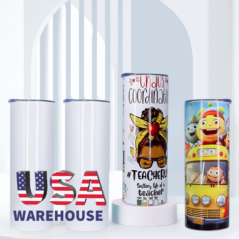 US warehouse 15oz 20oz 30oz white sublimation tumbler skinny straight stainless steel sublimation blanks tumbler with straw