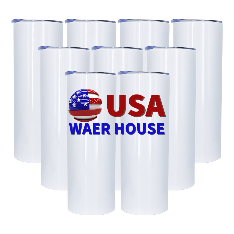 US warehouse 15oz 20oz 30oz white sublimation tumbler skinny straight stainless steel sublimation blanks tumbler with straw