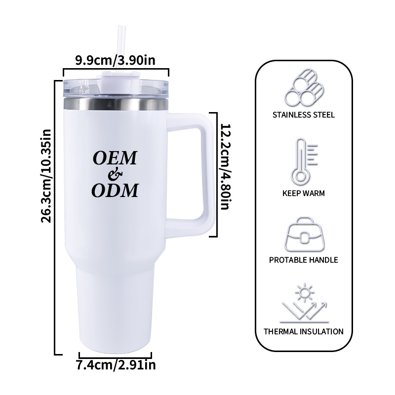 Custom logo 40 oz tumbler with handle quencher h2.0 tumbler 30oz 40oz stainless steel outdoor mug with handle and straw