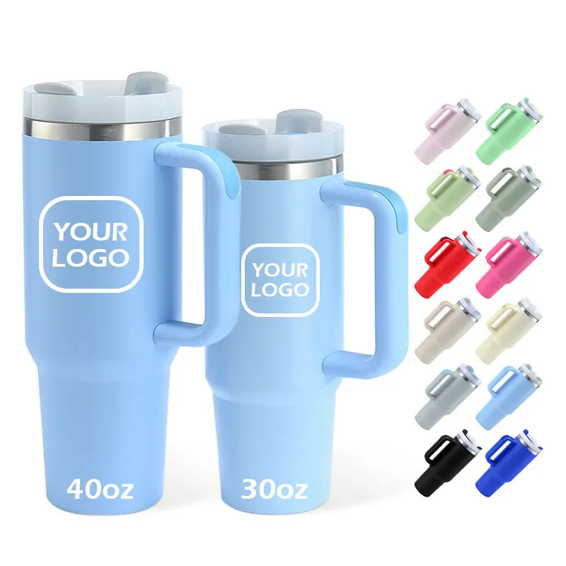 Custom logo 40 oz tumbler with handle quencher h2.0 tumbler 30oz 40oz stainless steel outdoor mug with handle and straw