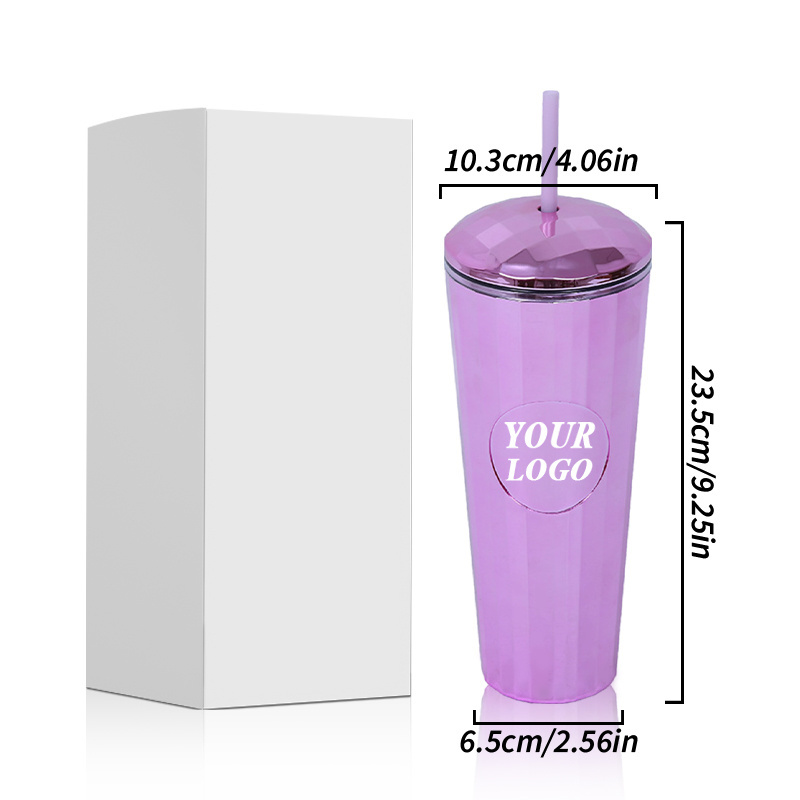 Custom Logo 26oz Stabuck Venti Holographic Tumbler Double Walled Plastic Cup Unicorn Dome Lid with straw