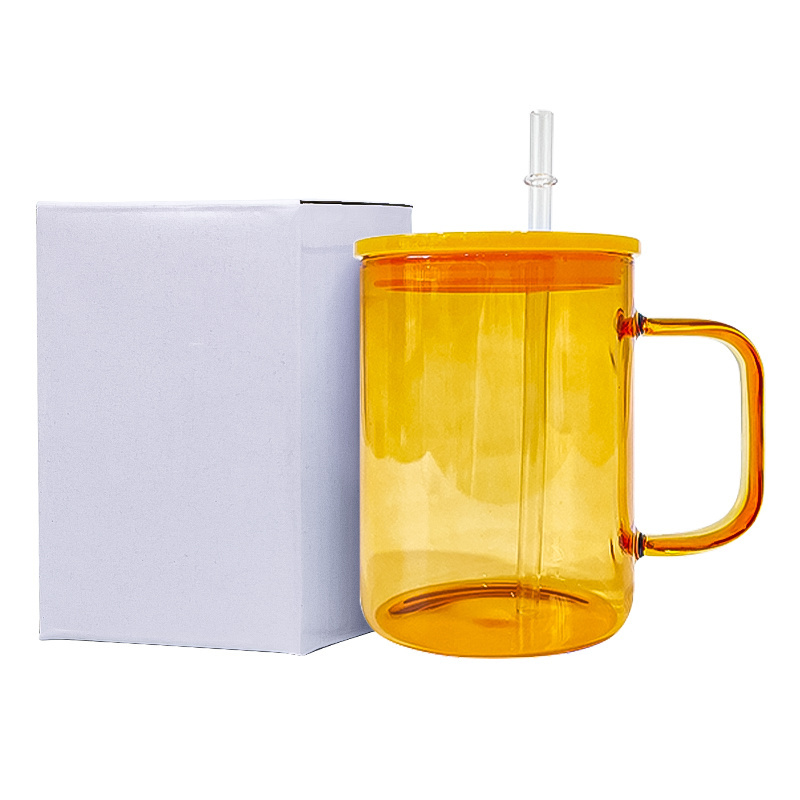 wholesale bulk 17oz Jelly Glass Camper Mug with colored pp lid Tea Milk Beer Crystal clear sublimation glass mug with pp lid