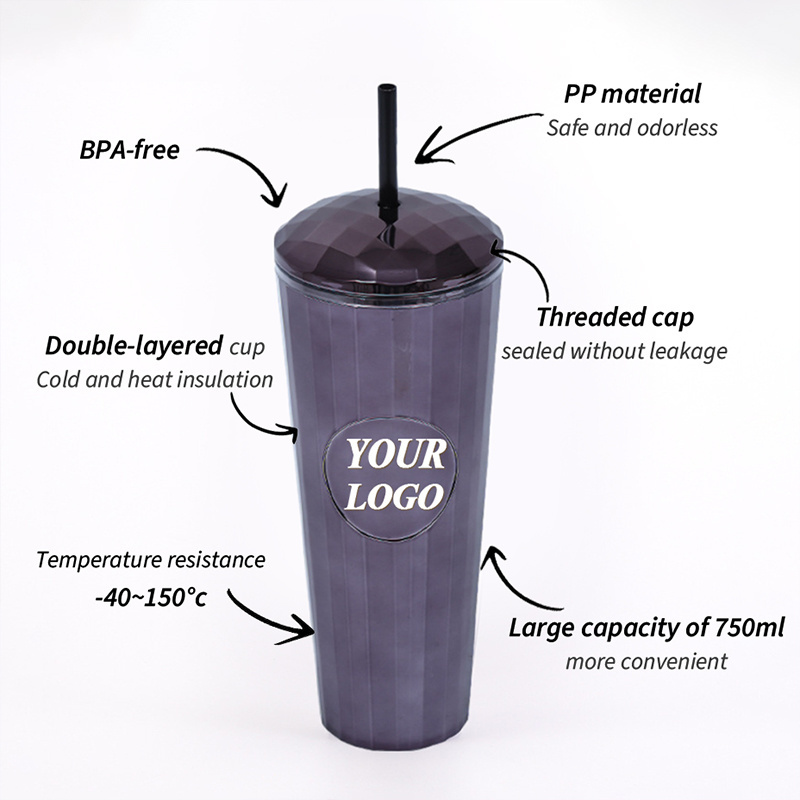 Custom Logo 26oz Stabuck Venti Holographic Tumbler Double Walled Plastic Cup Unicorn Dome Lid with straw