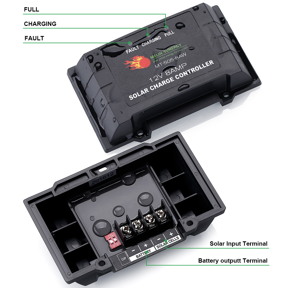 waterproof  solar controller 8a 12a intelligent pwm adjustable solar charge controllers 12v