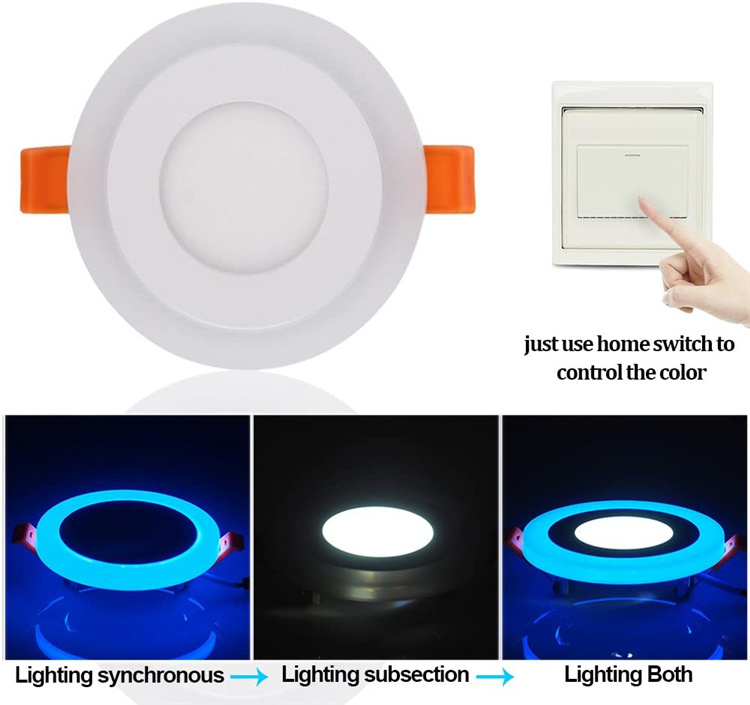 3+3w 6+3w 12+4w 18+6w Double Color Surface Recessed Mounted Slim Round Square Led Panel Light