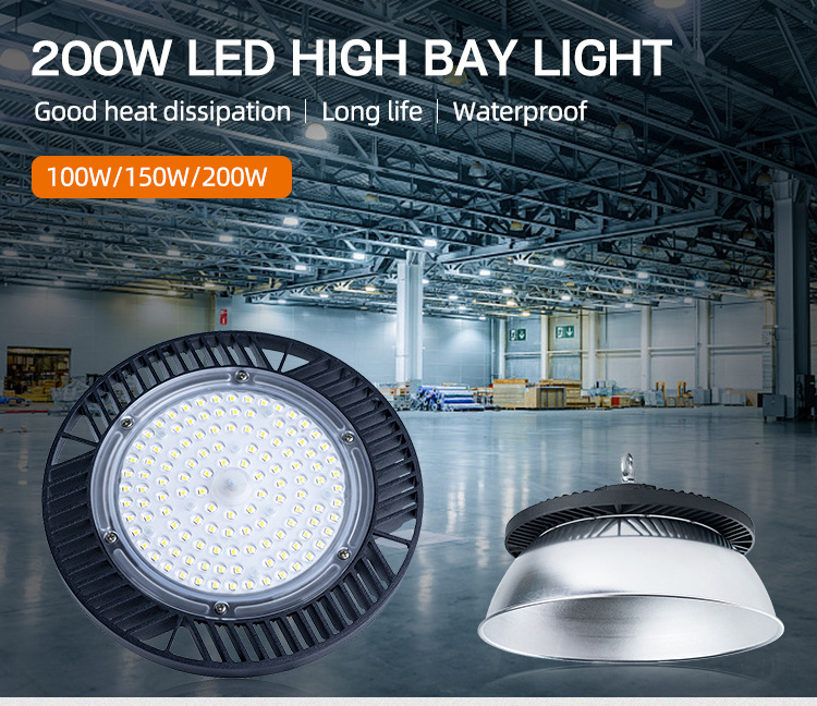 MELINZ Hot Product Warehouse Die-casting PC IP64 UFO Shape Black 100W 150W 200W High LED Bay Light