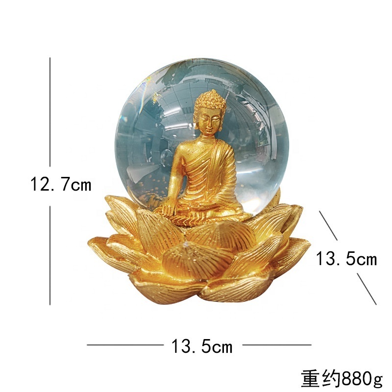 Resin Gold Buddha Glass Water SnowBall Globe Indoor Tabletop Abstract Wood Sculpture Home As Wedding Decoration