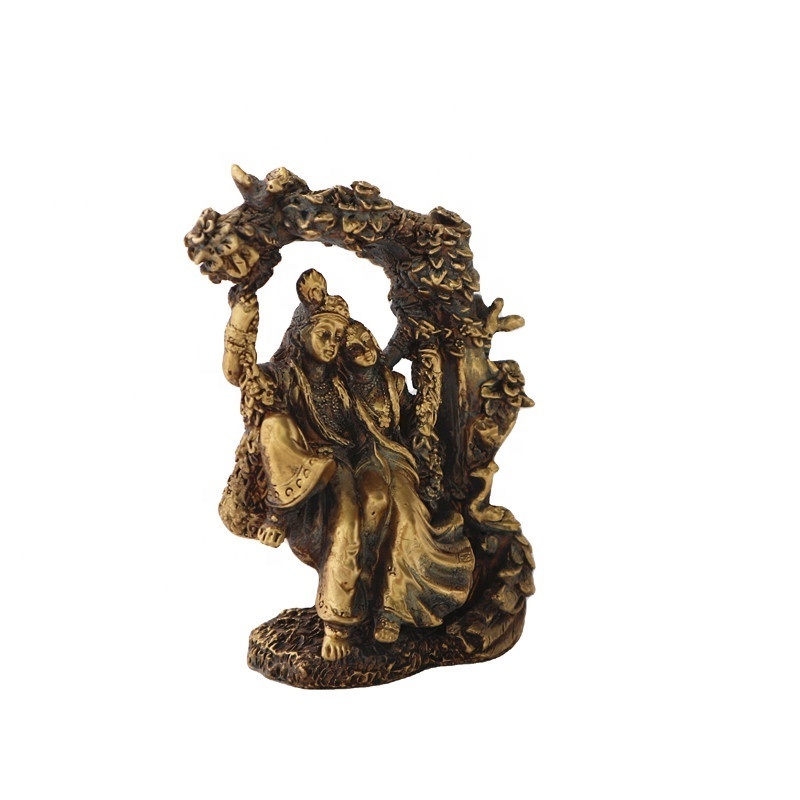 Customized Statue of Lord Krishna Resin Buddha Figure Riding on the Swing Indoor Furniture Sculpture Bronze Decoration