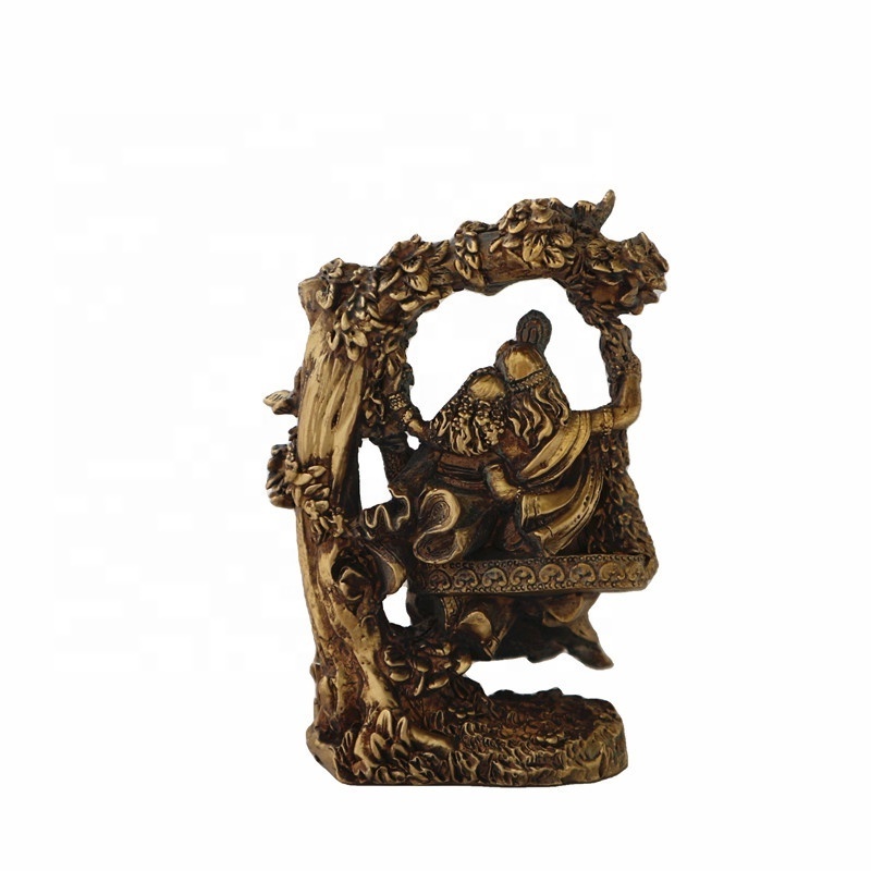 Customized Statue of Lord Krishna Resin Buddha Figure Riding on the Swing Indoor Furniture Sculpture Bronze Decoration